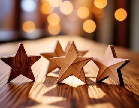 Star rating system, representing evaluation, ranking, and feedback.