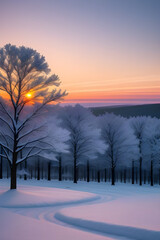 Colorful landscape at the winter sunrise in park. Colorful landscape at the winter sunrise