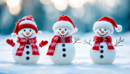 two snowmen in a Santa hat
