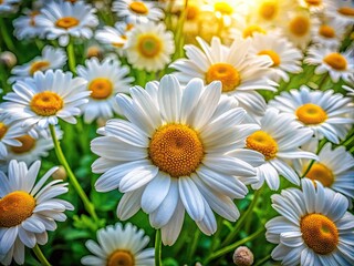 Fototapeta premium Vibrant Daisy Background Wallpaper with Bright White Flowers and Green Foliage for Fresh Decor
