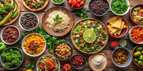 Fototapeta premium Vibrant Display of Fresh Ingredients at a Chipotle Style Restaurant in Portland Oregon Cityscape