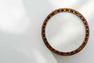 A wooden circle with a white background