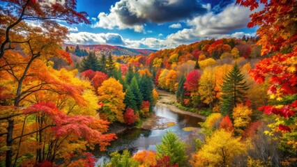 Vibrant Fall Foliage in Autumn Forest with Colorful Leaves and Scenic Nature Backgrounds