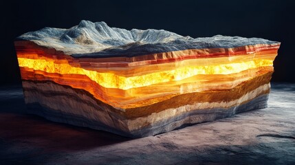 A multi-layered salt formation resembling a geological cross-section, illuminated with an ethereal glow.