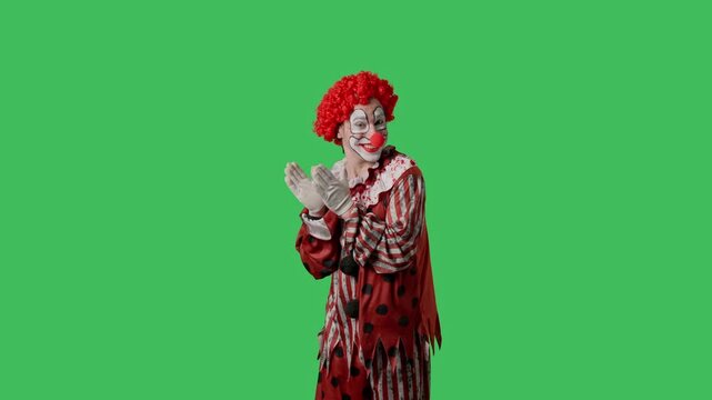 Funny clown on green screen chroma key.
