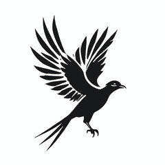 Fototapeta premium A black and white silhouette of a flying bird with outstretched wings 