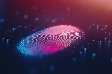 Fingerprint scan in progress with colorful digital effects and glowing particles