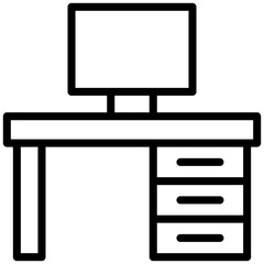 Table Desktop Icon, Black And White Outline Icon Symbol