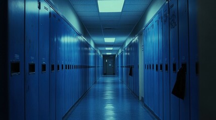 Blue Hallway of Lockers