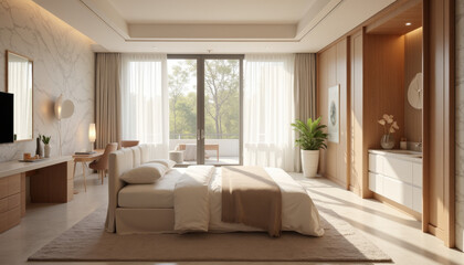 Bright Modern Bedroom with Large Windows and Natural Light