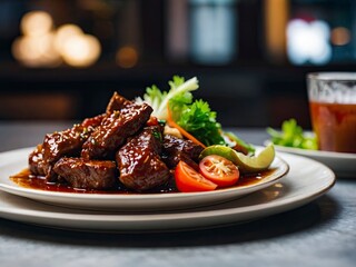 Classic Asia food with meat on a plate. Asian culinary heritage presented through meat specialties