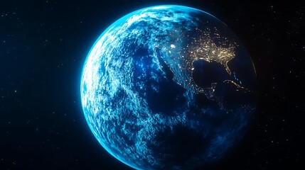 Naklejka premium Stunning sci-fi city illuminated by a shining planetary sphere image