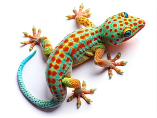 Naklejka premium Vibrant Gecko Isolated on White Background Showcasing Unique Patterns and Colors of Reptile Species