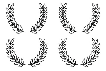 Set of laurel wreath line art illustration