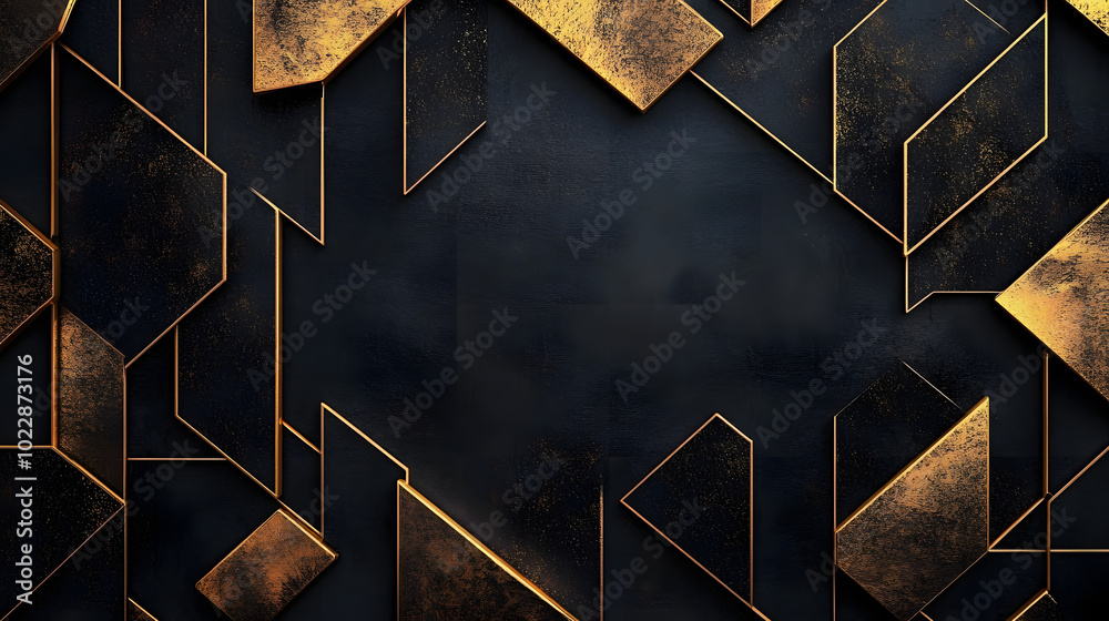 Poster Black-and-gold abstract wallpaper with geometric