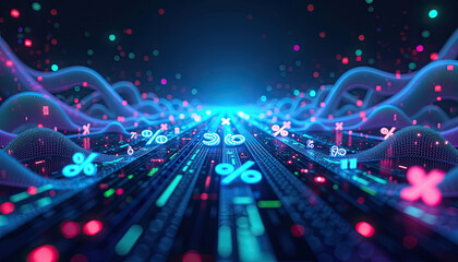 Futuristic data visualization in neon colors representing digital network connections