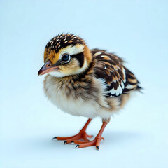 Fototapeta premium A baby quail with speckled feathers peeking curiously on a white background