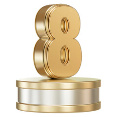 Gold Number 8 On The Podium 3D Render