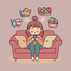 Online Grocery Shopping Illustration