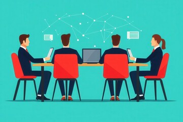 Business networking in formal setting, exchanging information, flat design illustration