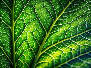 Vibrant Green Leaf Close-Up Showcasing Intricate Veins and Textures in Natural Light Environment