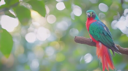 Fototapeta premium Brightly Colored Bird Perched on a Tree Branch