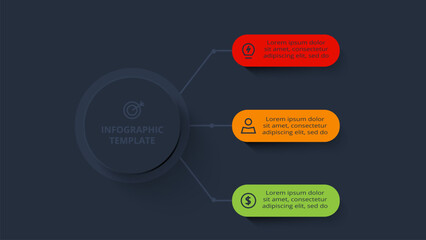 Strategy concept for infographic with 3 steps, options, parts or processes. Template for web on a black background.