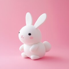 Obraz premium White rabbit with pink cheeks,on a pink background.