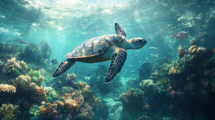 Sea Turtle in a Coral Reef