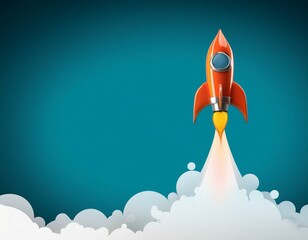 Start up of the space rocket. Rocket ship in flat design on white background. 