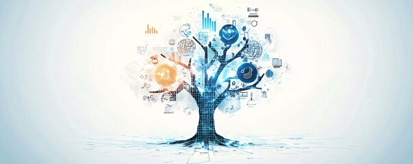Abstract depiction of an economic policy tree with branches representing different economic outcomes, concept of decision analysis