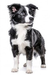 Fototapeta premium A Border Collie standing proudly, isolate on white background, showcasing its intelligence and playful nature.