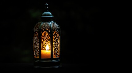 Candlelit Arabic lantern for nighttime celebration with dark background