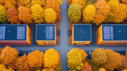 Eco-friendly City in Autumn Colors Surrounded by Forest