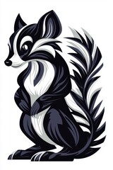 Obraz premium A flat style illustrated skunk, isolate on white background, featuring its playful nature and vibrant patterns.