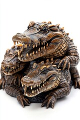Fototapeta premium A family of crocodiles, isolate on white background, illustrating their loving interactions and protective nature.