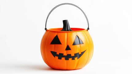 Studio shot Halloween pumpkin pail isolated on white background