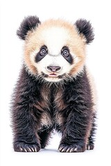 Fototapeta premium A panda standing, isolate on white background, showcasing its unique black and white fur patterns.