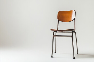 a cafe chair with a metal frame and wooden seat