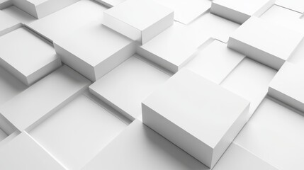 Abstract geometric white blocks arrangement on a clean surface. Minimalist design and modern aesthetics.