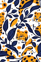 A flat style seamless pattern featuring cheetahs, isolate on white background, highlighting their distinct spots.