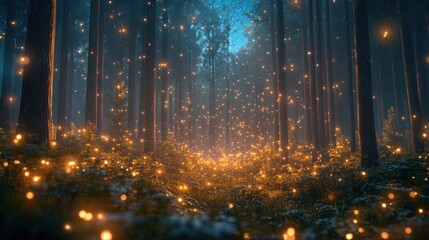 Enchanted Forest with Fireflies