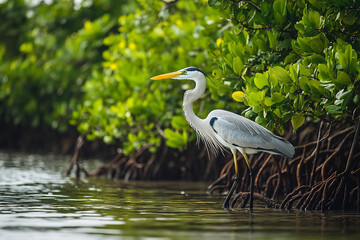 Fototapeta premium Dense Mangrove Forest Showcasing Coastal Biodiversity and Protection 