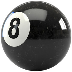 Black billiard ball with the number 8 on it