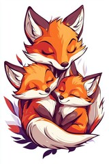 Obraz premium A loving family of foxes, isolate on white background, symbolizing warmth and togetherness.