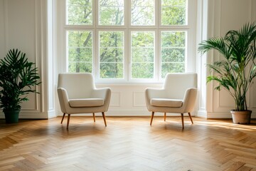 Vintage Room with Large Windows and Antique Furniture