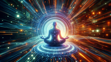 Futuristic Meditation with Energy Waves and Digital Light Vortex