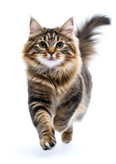Naklejka premium Fluffy Cat Bounding Playfully Across a Room, Showcasing Its Joyful Nature