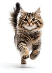 Energetic Fluffy Cat Playfully Bounding Through a Room, Filled with Curiosity