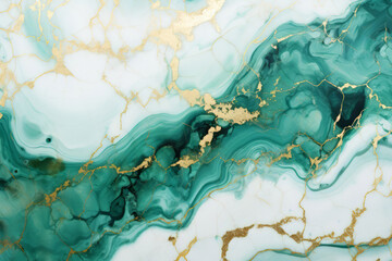 Processed collage of emerald green and gold marble texture. Background for banner, backdrop